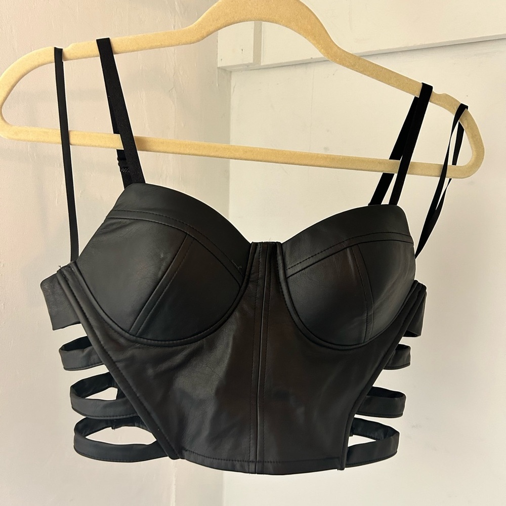 Black faux leather top